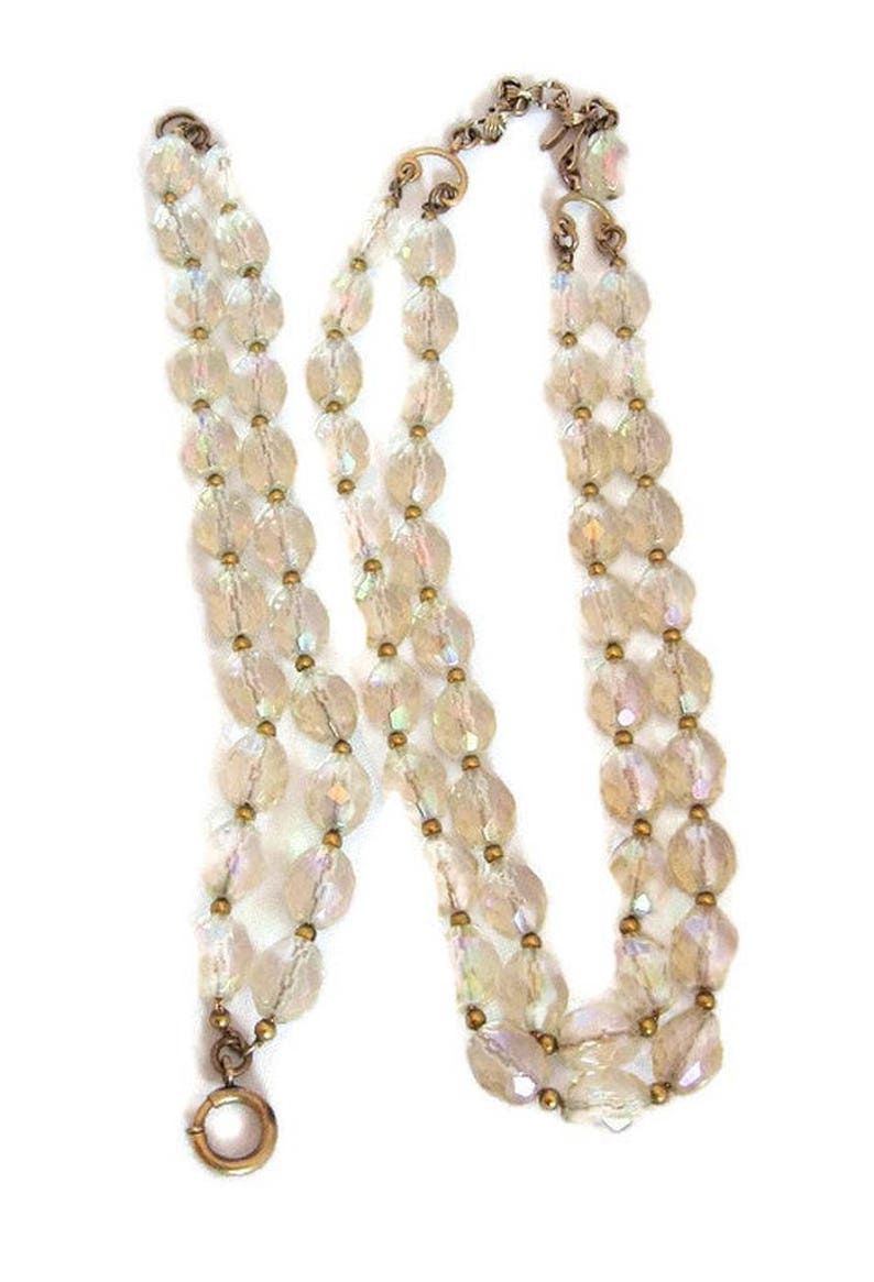 Necklace Bracelet Czech Fire Polished AB Faceted Beads Vintage Double Strand