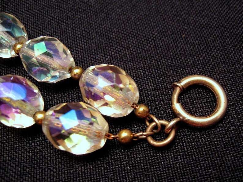 Necklace Bracelet Czech Fire Polished AB Faceted Beads Vintage Double Strand