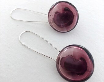 Light & dark amethyst hollow long kidney wire earrings