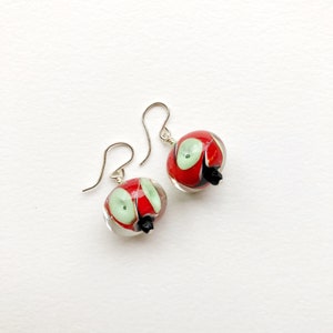 Mint, & Red with threads of Black under clear Opaque Layered Dangle French Hook Earrings
