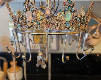 Sparkly crown topped upcycled jewelry display and holder