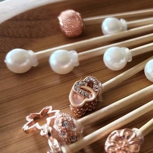 12 5&quot; skewers in rose gold and pearl - cake pops, martini stirrers, rock candy sticks - flat end