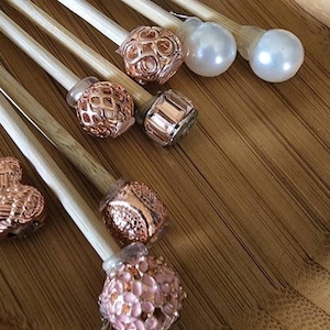 12 5&quot; skewers in rose gold and pearl - cake pops, martini stirrers, rock candy sticks - flat end