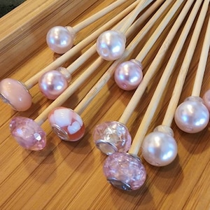 12 5&quot; skewers in pink and pearl - cake pops, martini stirrers, rock candy sticks - flat end