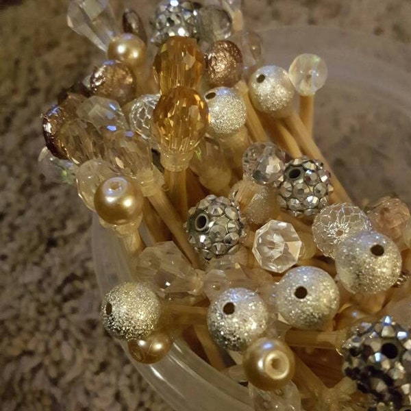 50 Silver, gold, and bronze mini skewers for dessert tables and appetizers