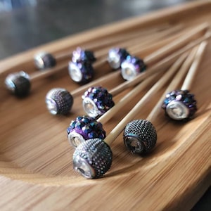 12 5&quot; skewers in purple, gray, iridescent - cake pops, martini stirrers, rock candy sticks - flat end