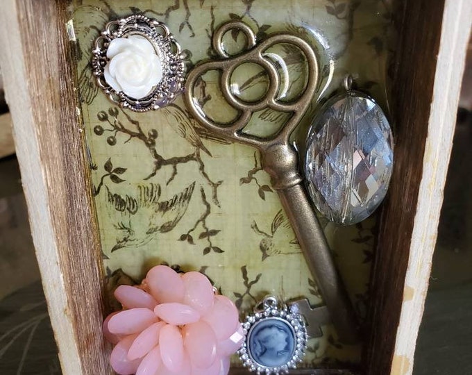 Wooden decorative box with resin and upcycled jewelry great gift idea!