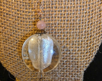 Simple pink and white iridescent necklace