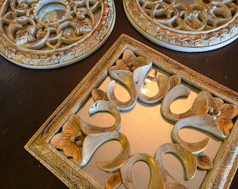 Filigree vintage style mirror wall art - cream and gold