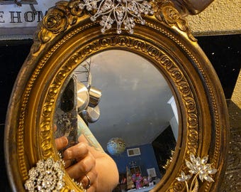Upcycled sparkly brooch mirror