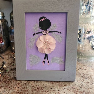 Decorated wooden framed canvas with ballerina silhouette- pale pink and glitter