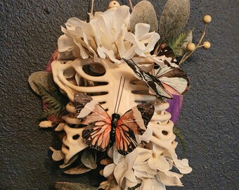Whimsigoth skeleton rib floral wall art with butterflies