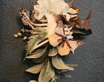 Whimsigoth skeleton rib floral wall art with butterflies
