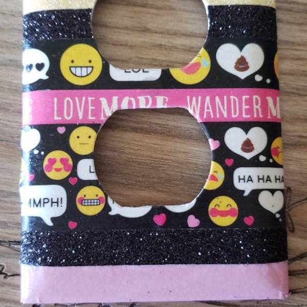 Cute emoji outlet cover - pink, black, and yellow OOAK