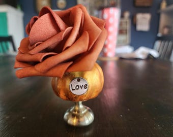 Pumpkin and rose pretty decor with upcycled cabinet knob
