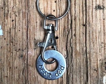 BEST DAD Keychain - Personalized One Washer Keychain  - Father's Day, Child's Names, Sport Mom/Dad, Military etc