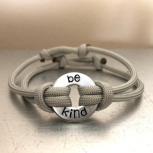 BE KIND Adjustable Bracelet - Personalized One Washer Double Strap Paracord Bracelet