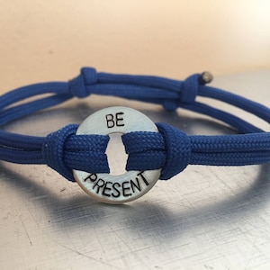 BE PRESENT Adjustable Bracelet - Personalized One Washer Double Strap Paracord Bracelet