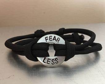 FEAR LESS Adjustable Bracelet - Personalized One Washer Double Strap Paracord Bracelet