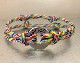 PRIDE Adjustable Bracelet - Personalized One Washer Double Strap Paracord Bracelet