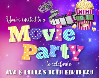 Movie Theater Customizable Birthday Invitation, digital printable 5x7