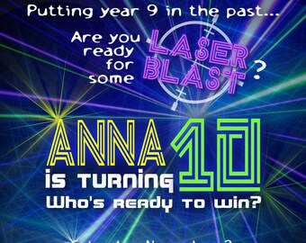 Laser Tag Customizable Birthday Invitation, digital printable 5x7