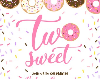 Too Sweet Donut Sprinkle Customizable Birthday Invitation, digital printable 5x7