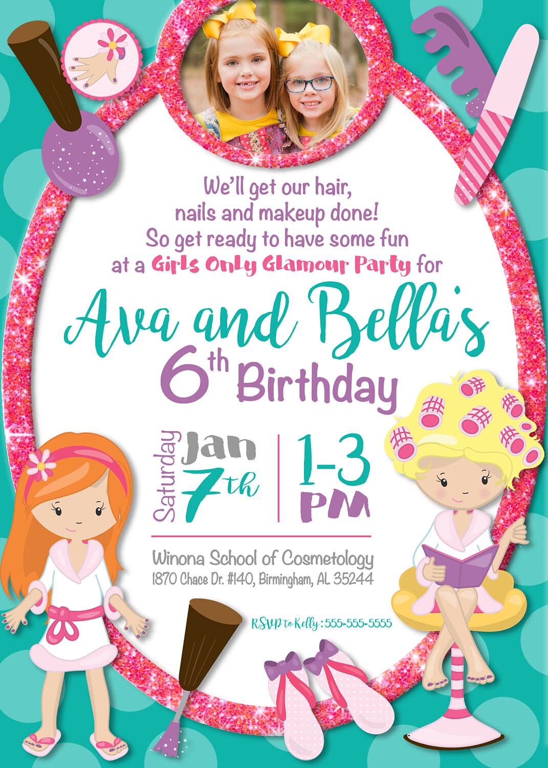 spa girls customizable birthday invitation digital customizable birthday invitations