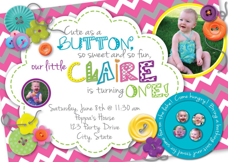 Cute as a Button Customizable Birthday Invitation Digital Etsy