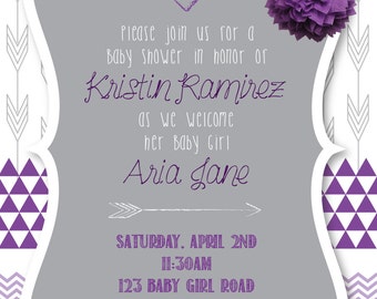 Arrow/Chevron Customizable Baby Shower Invitation, digital printable 5x7 file