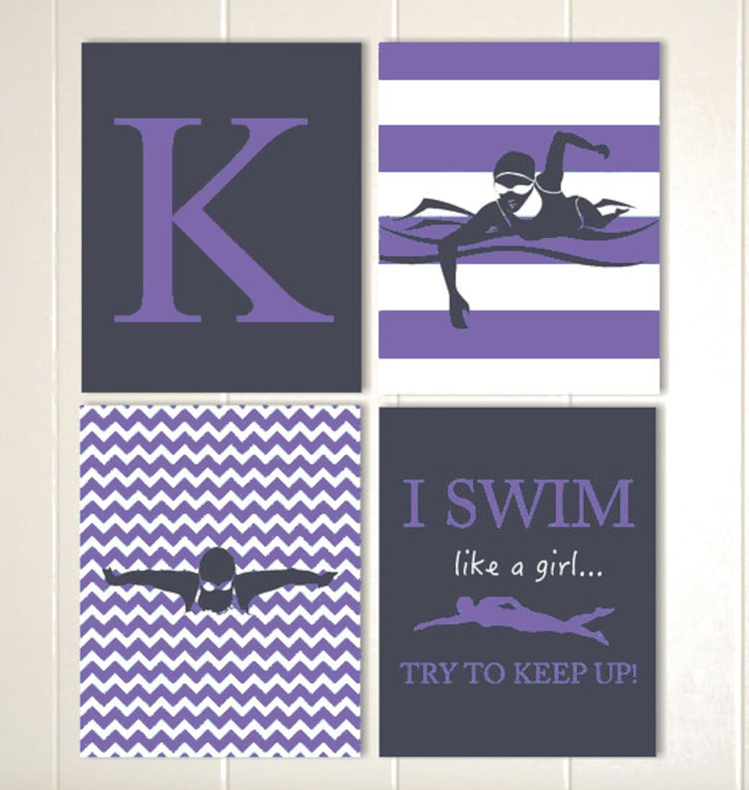 Girls Gift Idea, Swimmer Wall Art, Swimming, Girls Wall Art, Monogram ...