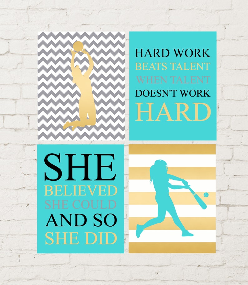 Girls Sports Art Prints Volleyball Decor Softball Art Tween Etsy