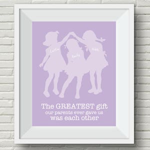 Personalized sisters art, three sisters wall art, siblings wall art, shared room art for girls, girls wall art, sisters, choose your colors