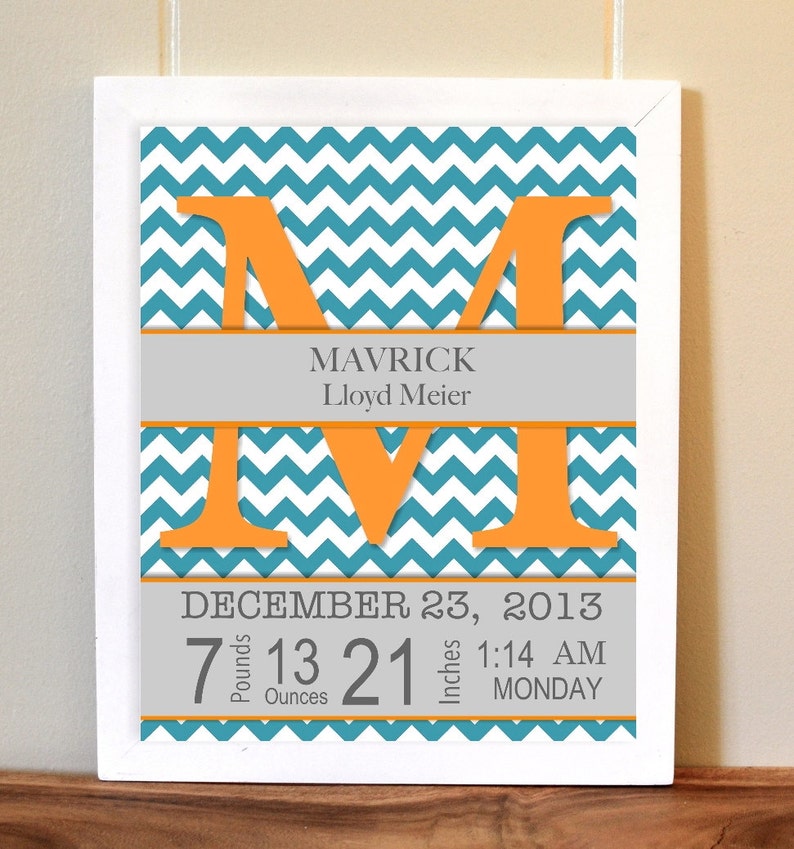 nursery art Baby boy nursery custom nursery art birth details chevron pattern nursery monogram birth stats baby girl nursery