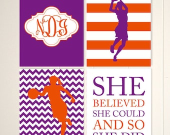 Basketball wall art, basketball girls art, girls room decor, basketball player, girls basketball, inspirational sports quote, set of 4