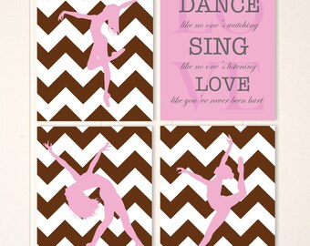 Girls dance art, girls wall art, art for girls room, chevron, dancer, dance art, inspirational dance quote, custom colors