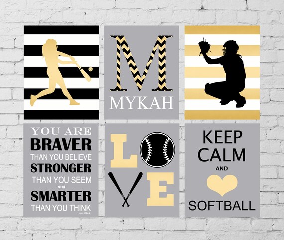 Softball Wall Art Softball Room Wall Decor Softball Batter Softball Catcher Keep Calm Love Wall Art Inspirational Softball Art