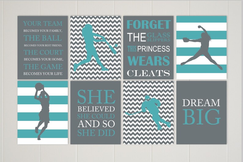 Softball Wall Art Basketball Girls Room Decor Ice Hockey Etsy
