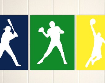 Art mural de baseball basket-ball murale, art, art mural football, art garçons, les garçons de la chambre, art mural moderne garçons, ensemble de 3, couleurs personnalisées