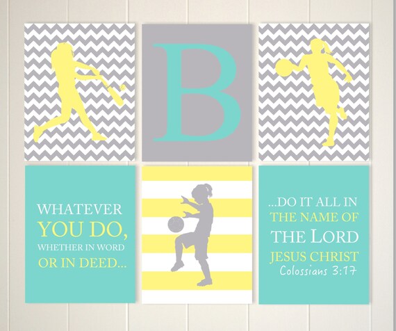 Basketball Decor Softball Room Decor Soccer Room Decor Christian Girls Art Christian Wall Art Set Of 6 Choose Your Sports And Colors