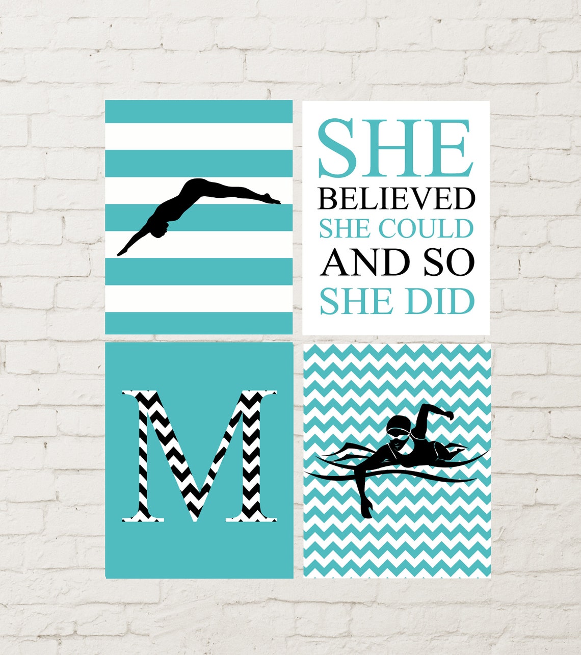 Swimming Wall Art Girl Swimmer Monogram Art Girl Etsy