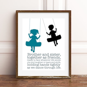 Siblings art, sister brother, shared spaces wall art, playroom art, brother and sister quotes, personalized kids art, shared room decor