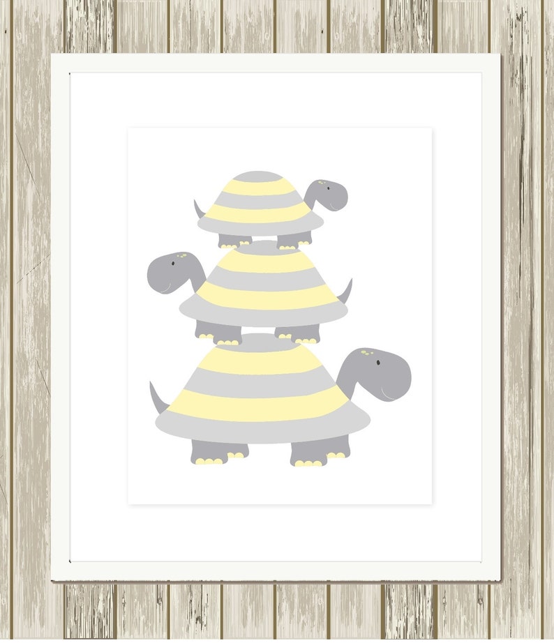 Neutral Nursery Art Yellow Grey Nursery Turtle Nursery Art Etsy