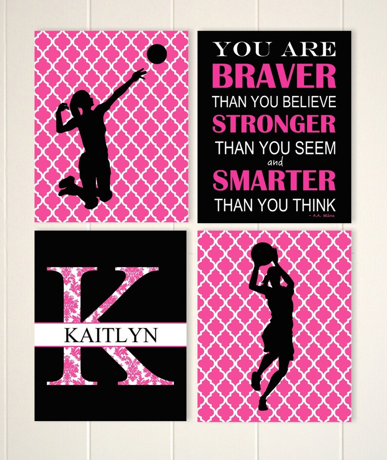 girls volleyball Sports room decor custom colors set of 4 prints teen girl gift girls basketball girls wall art teen girls room art
