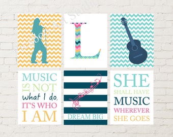 Girls art prints, modern girls room decor, musical notes, musician gift idea, music art, hobby wall art, music room decor, custom prints