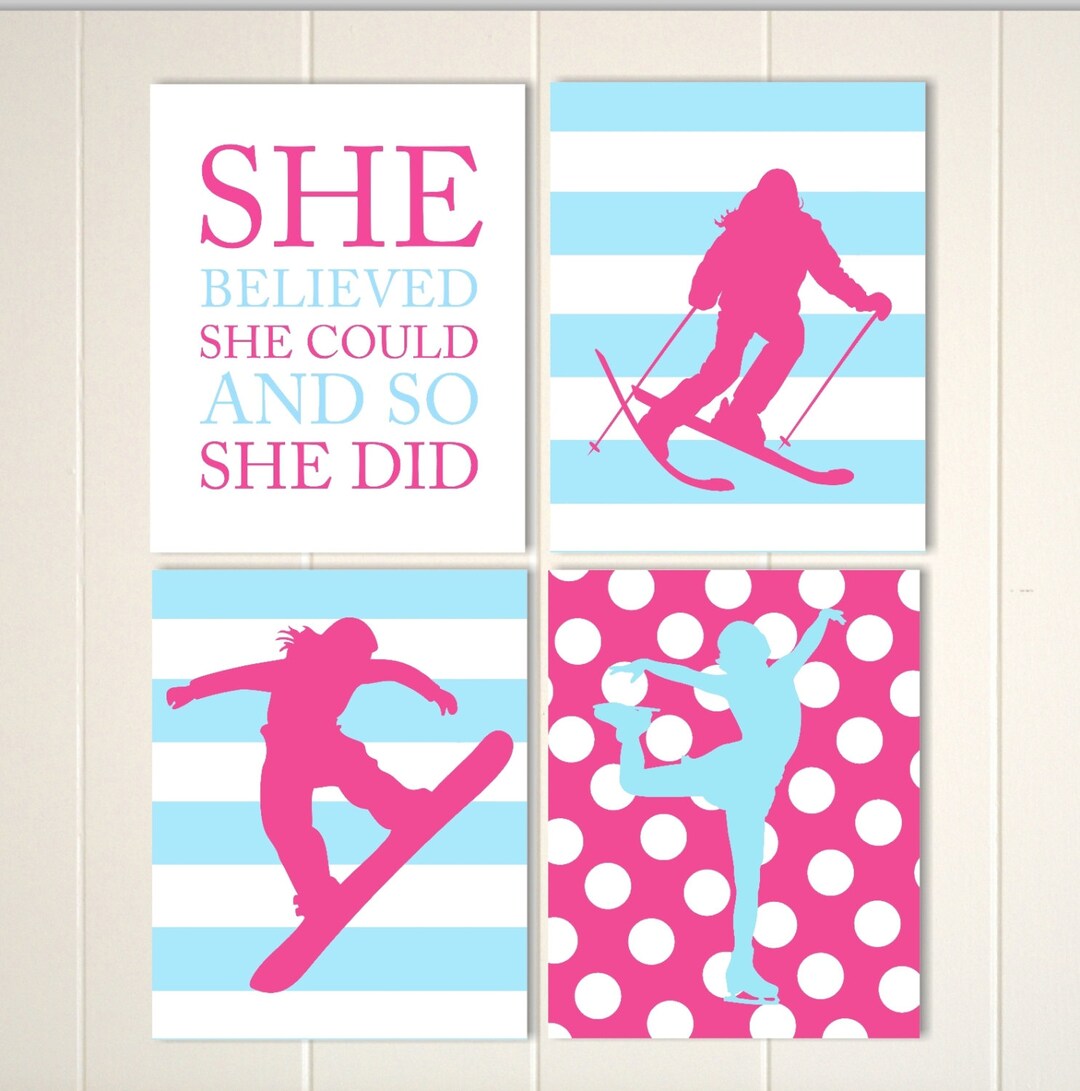 Figure Skating Wall Art, Ice Skating, Girl Snowboarding Art, Girl