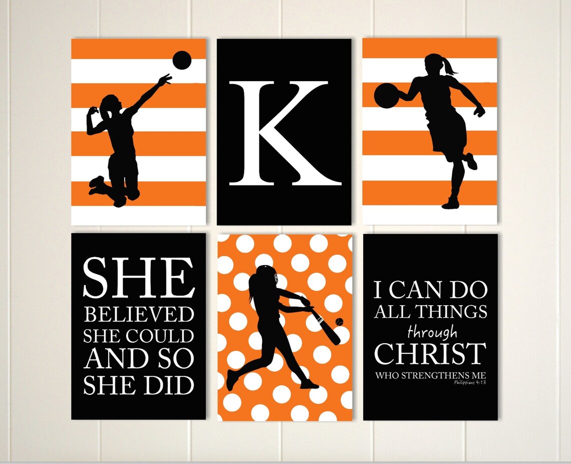 Softball wall art volleyball girl art basketball girl wall Etsy
