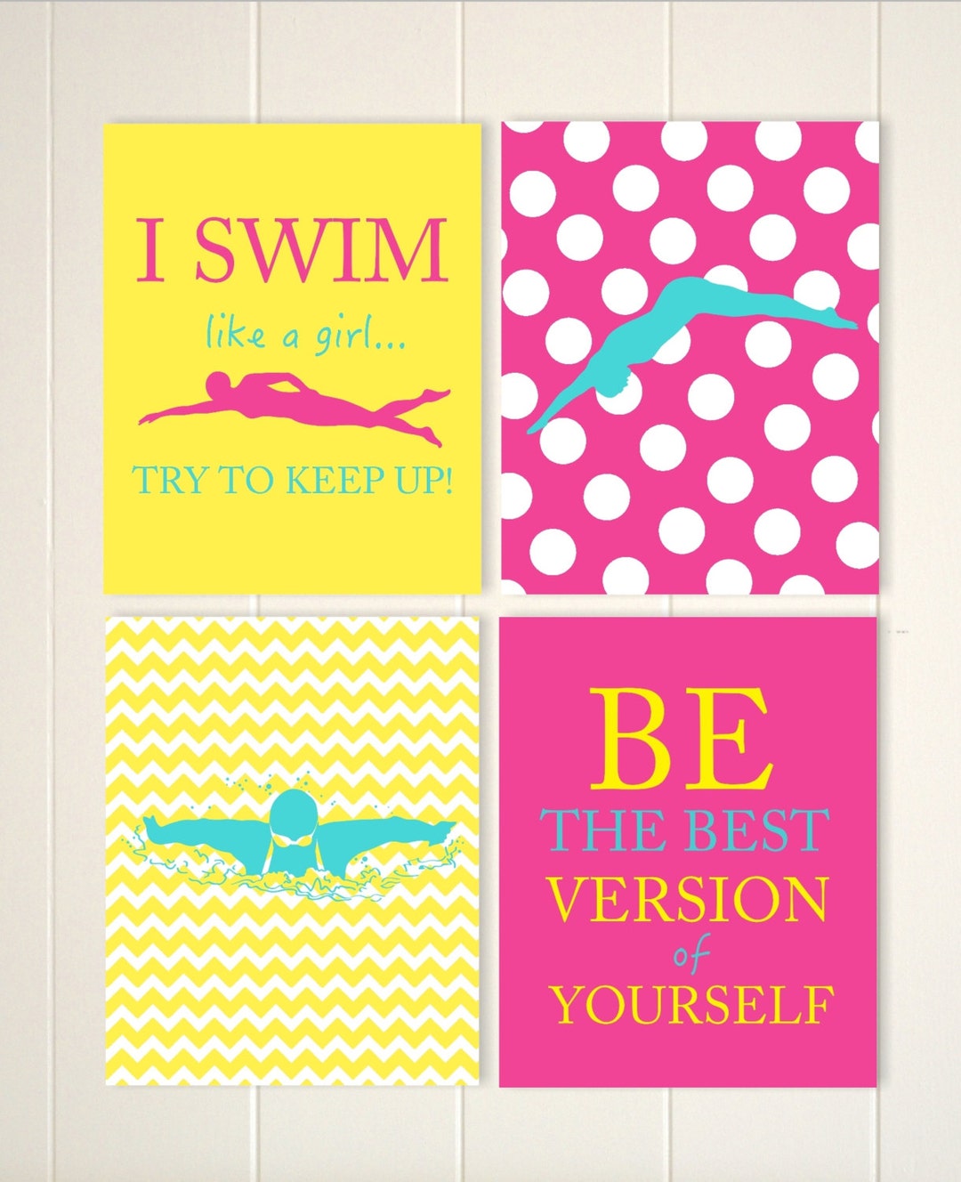 Swimming Wall Art, Girl Swimmer Wall Art, Girls Motivational Quotes Art