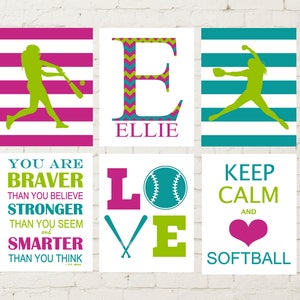 Softball wall art, softball room wall decor, softball batter, softball catcher, keep calm, LOVE wall art, inspirational softball art