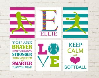 Softball wall art, softball room wall decor, softball batter, softball catcher, keep calm, LOVE wall art, inspirational softball art